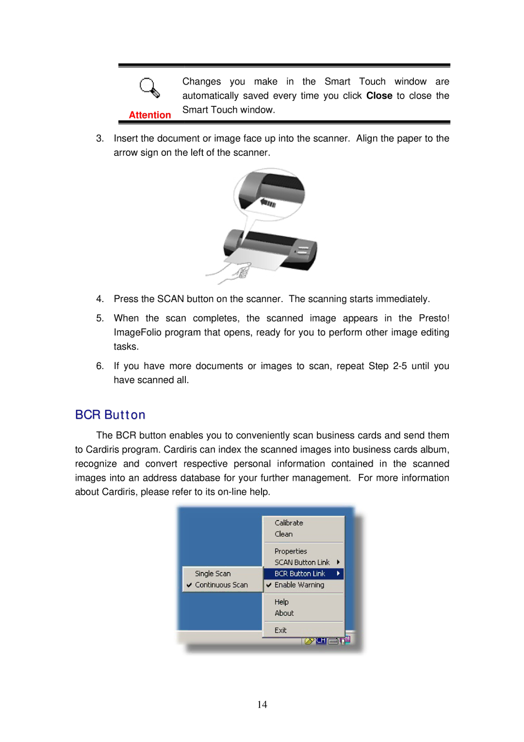 Plustek 820 manual BCR Button 