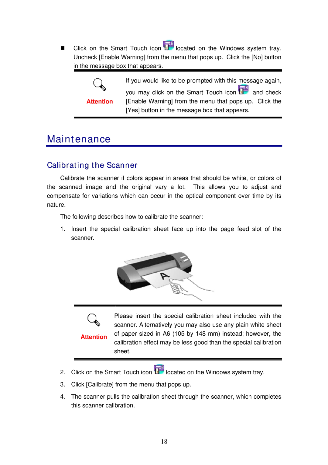 Plustek 820 manual Maintenance, Calibrating the Scanner 