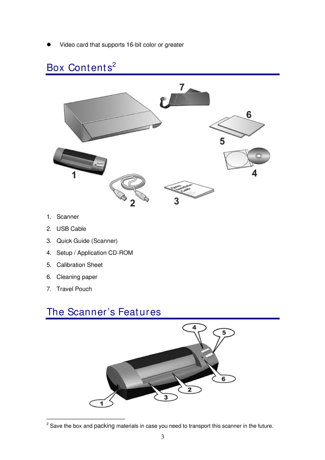 Plustek 820 manual Box Contents2, Scanner’s Features 