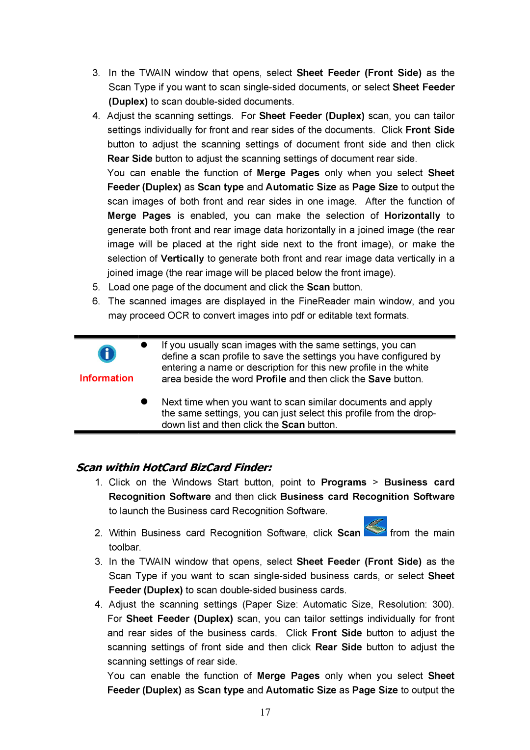 Plustek MobileOffice Scanner, D600 manual Scan within HotCard BizCard Finder 