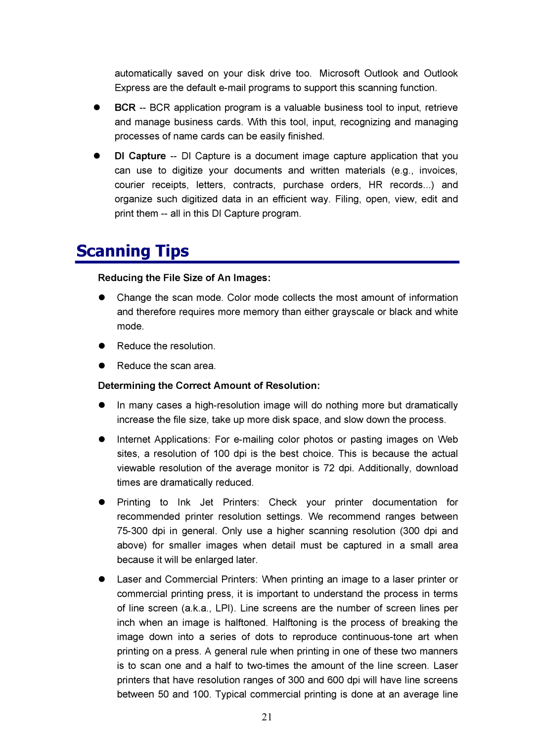 Plustek MobileOffice Scanner, D600 manual Scanning Tips, Reducing the File Size of An Images 