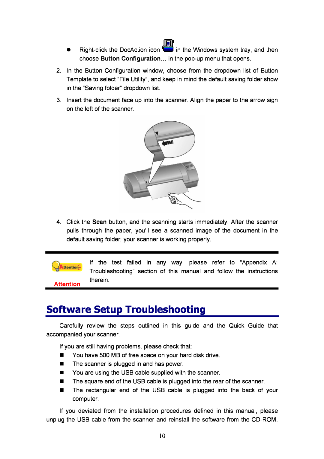 Plustek D600, MobileOffice Scanner manual Software Setup Troubleshooting 