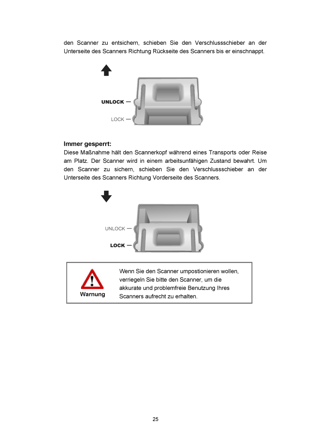 Plustek Scanner-Benutzerhandbuch, A360 manual Immer gesperrt 