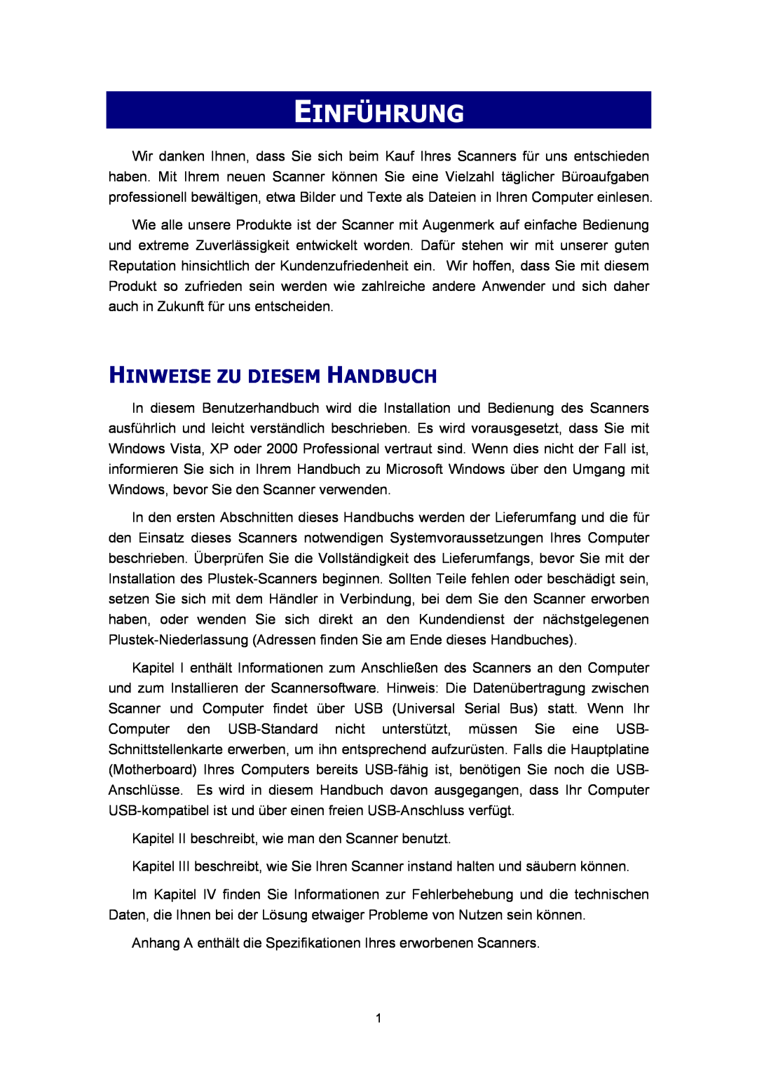 Plustek Scanner-Benutzerhandbuch, A360 manual Einführung, Hinweise Zu Diesem Handbuch 