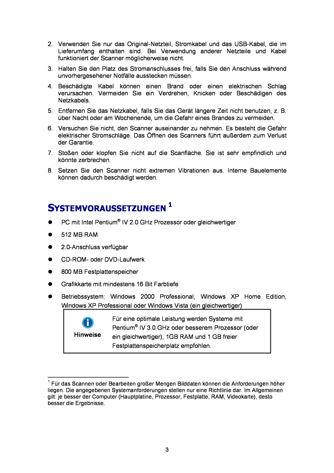 Plustek Scanner-Benutzerhandbuch, A360 manual Systemvoraussetzungen 
