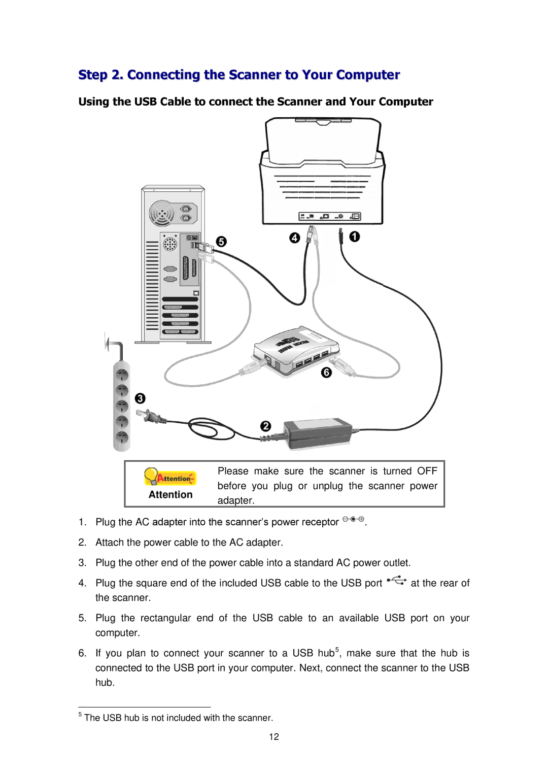 Plustek SN8016U, Plustek, SC8016U manual Connecting the Scanner to Your Computer 