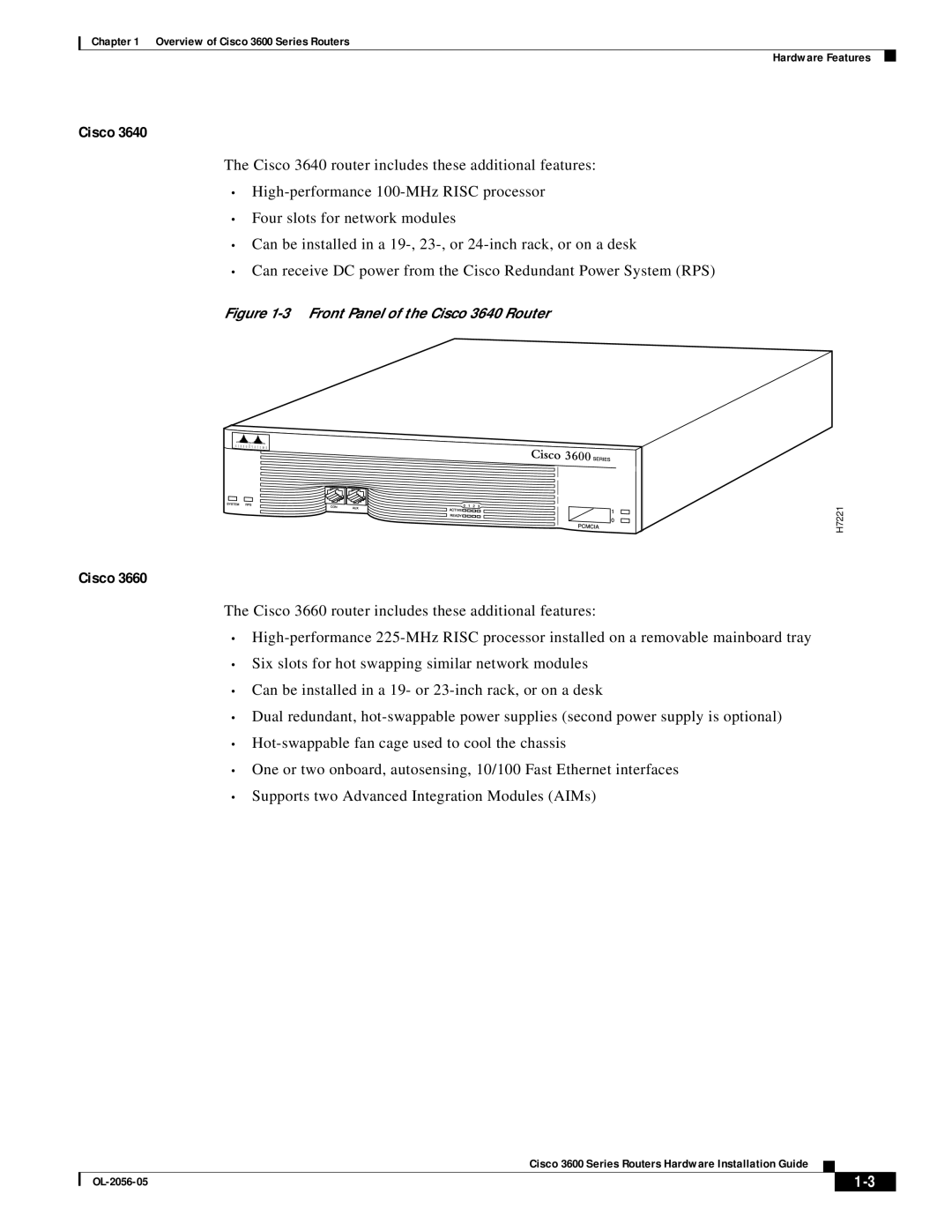 PMC-Sierra 3600 specifications Front Panel of the Cisco 3640 Router 