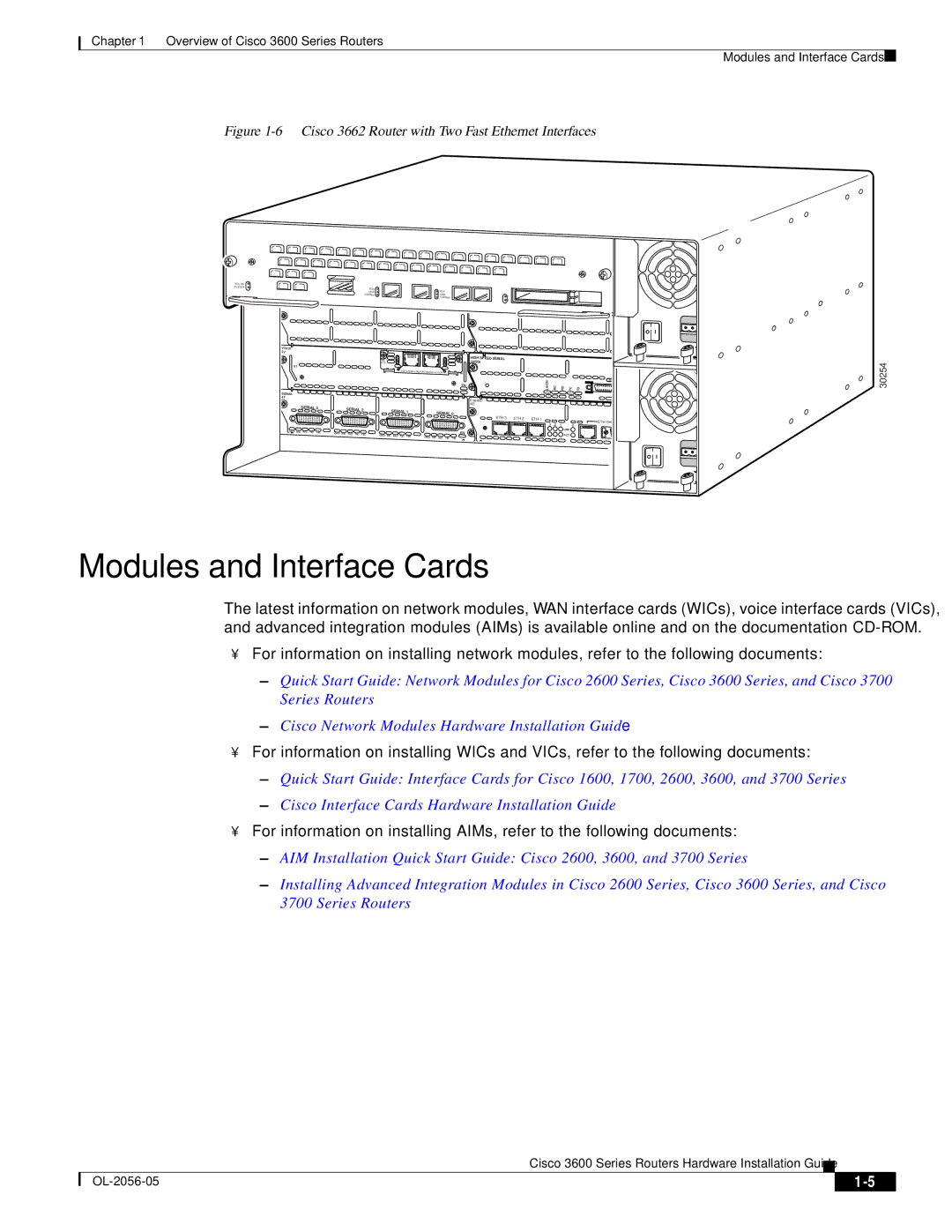 PMC-Sierra 3600 specifications Modules and Interface Cards, Cisco 3662 Router with Two Fast Ethernet Interfaces 