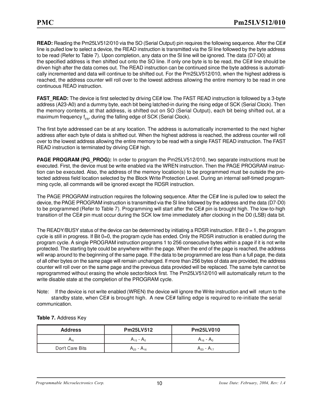 PMC-Sierra manual Address Pm25LV512 Pm25LV010, A15 A0 A16 A0 