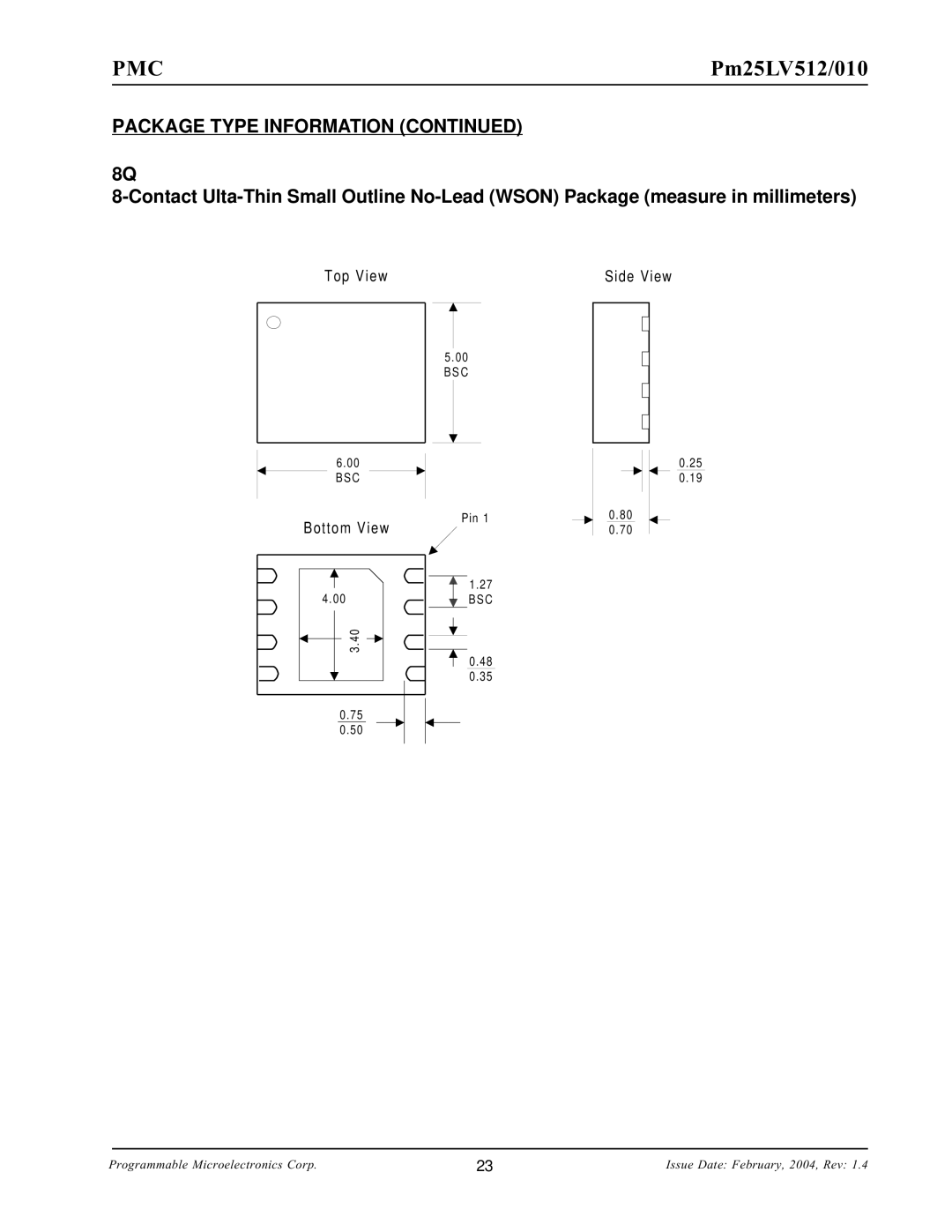 PMC-Sierra Pm25LV010, Pm25LV512 manual Top View Side View Bottom View 