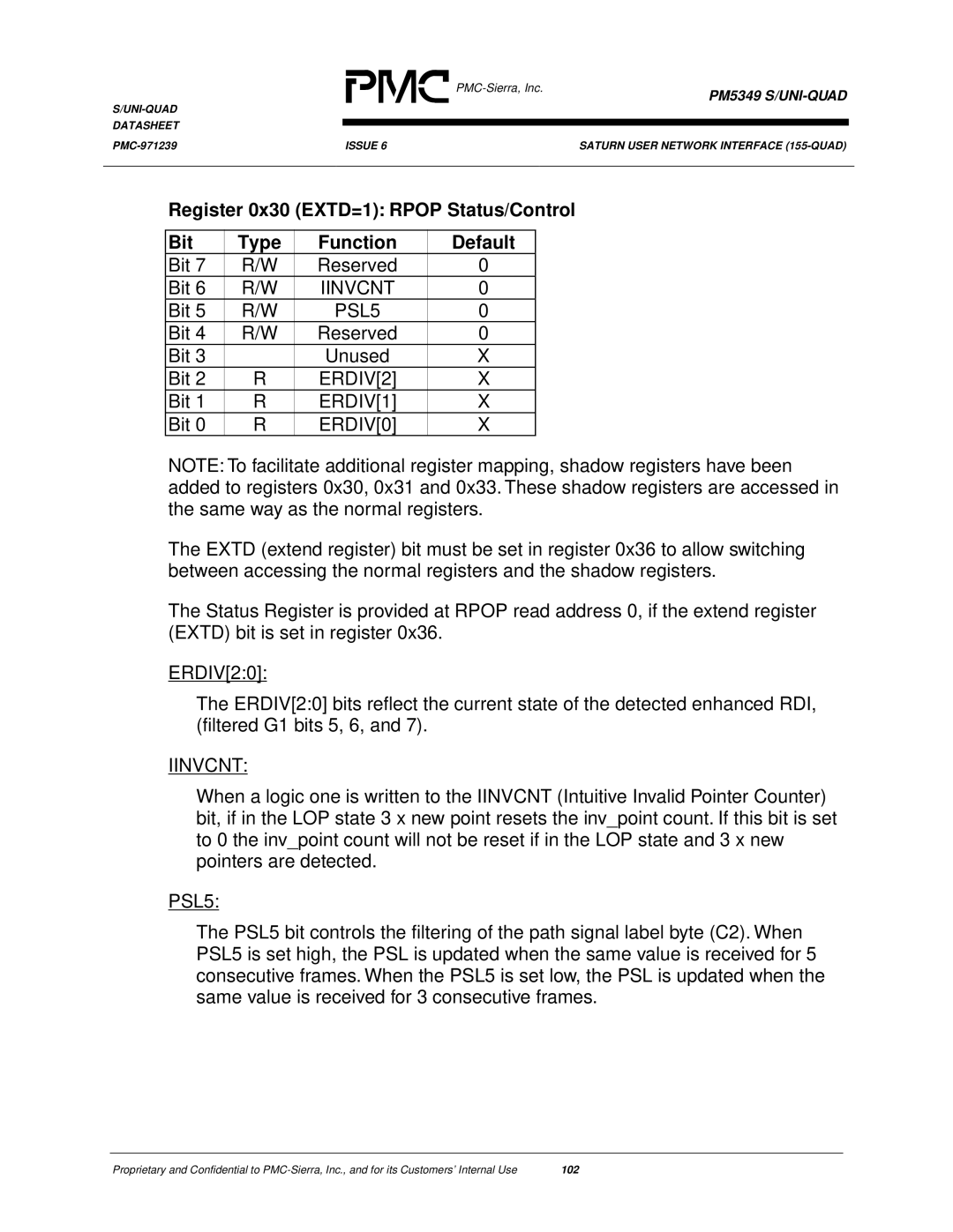 PMC-Sierra PM5349 manual Iinvcnt, ERDIV2, ERDIV1, ERDIV0, PSL5 