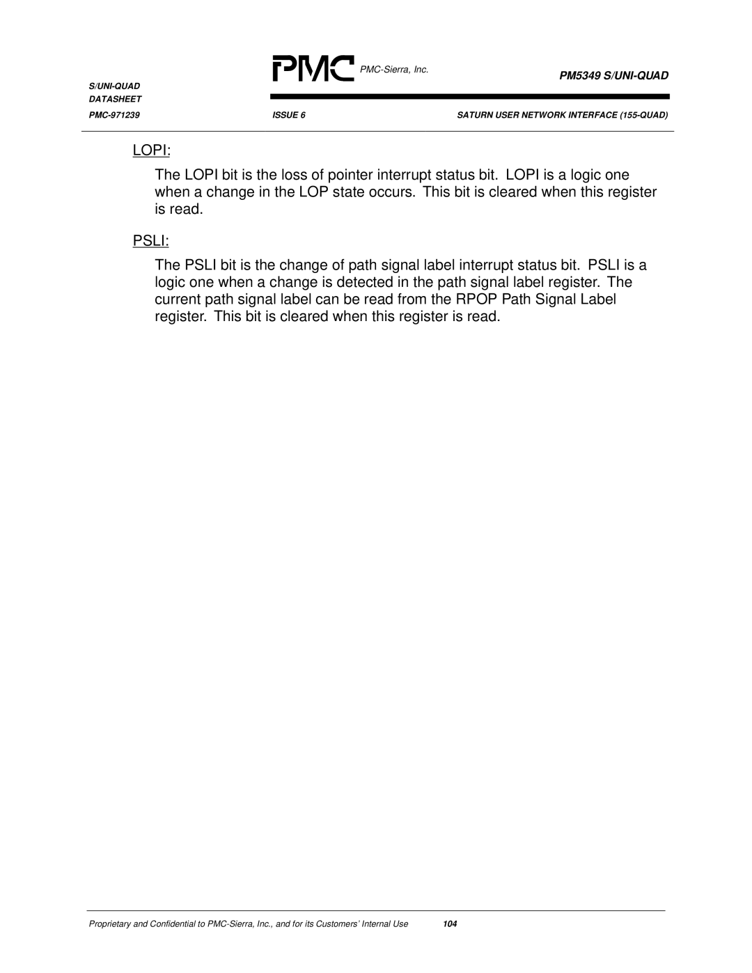 PMC-Sierra PM5349 manual 104 