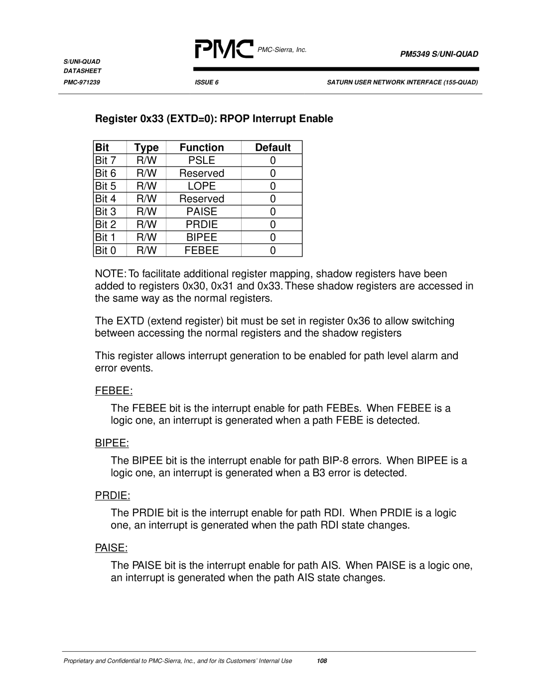 PMC-Sierra PM5349 manual Lope, Paise, Prdie 