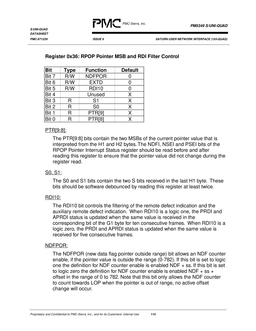 PMC-Sierra PM5349 manual Ndfpor, Extd, RDI10 