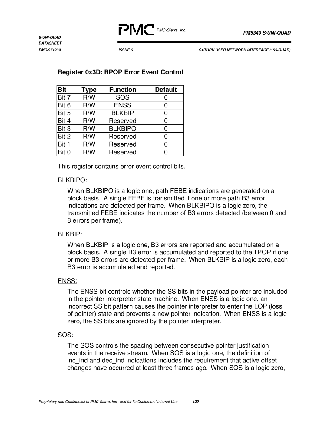 PMC-Sierra PM5349 manual Sos, Enss, Blkbipo 