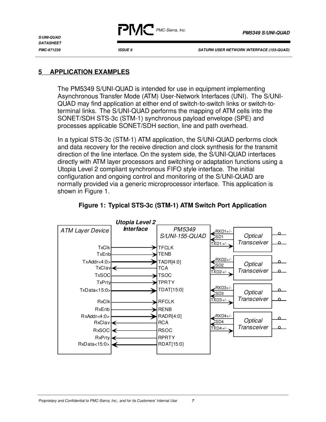 PMC-Sierra PM5349 manual Application Examples, Typical STS-3c STM-1 ATM Switch Port Application 