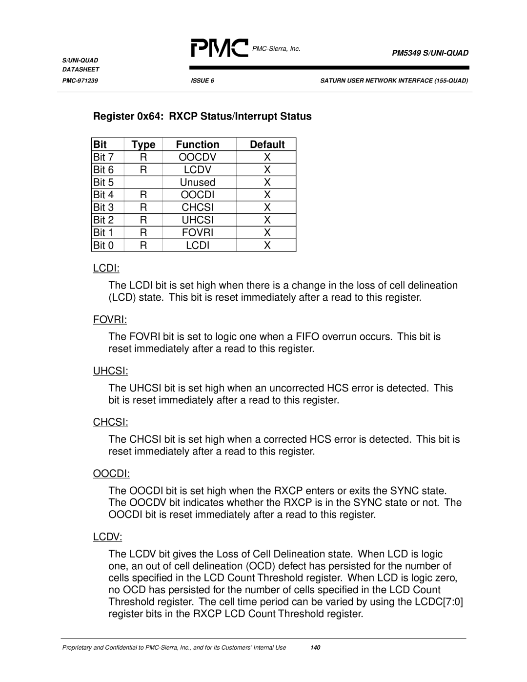 PMC-Sierra PM5349 manual Oocdi, Chcsi, Uhcsi, Fovri, Lcdi, Lcdv 