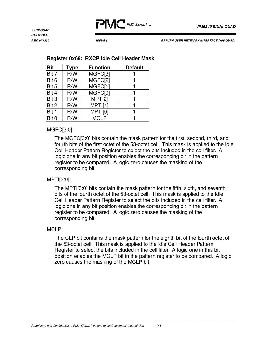 PMC-Sierra PM5349 manual MGFC3, MGFC2, MGFC1, MGFC0, MPTI2, MPTI1, MPTI0, Mclp 