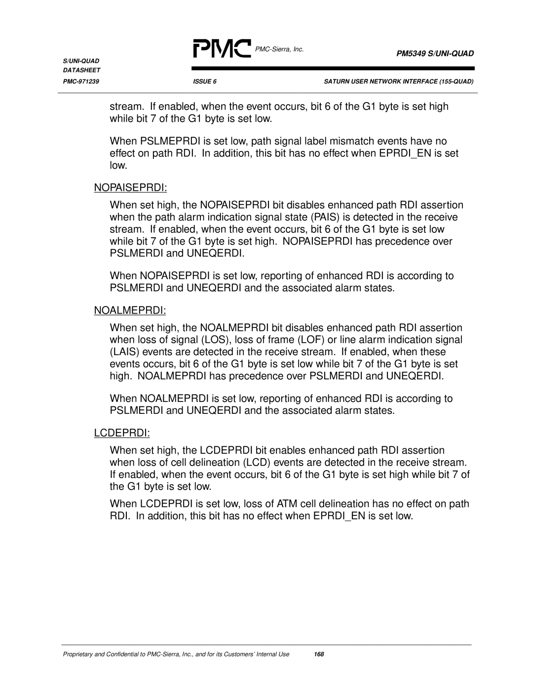 PMC-Sierra PM5349 manual 168 