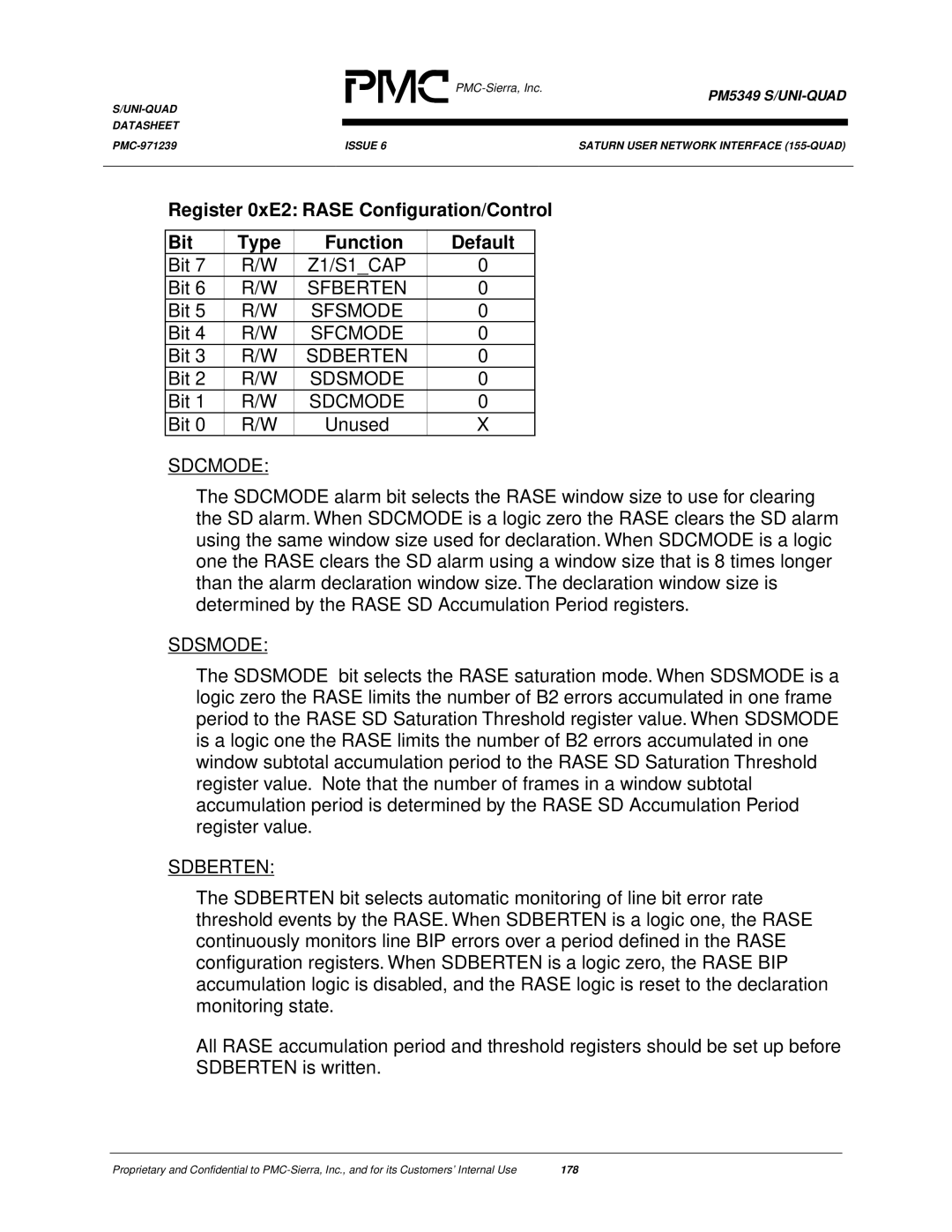 PMC-Sierra PM5349 manual Sfberten, Sfsmode, Sdberten, Sdcmode, Sdsmode 