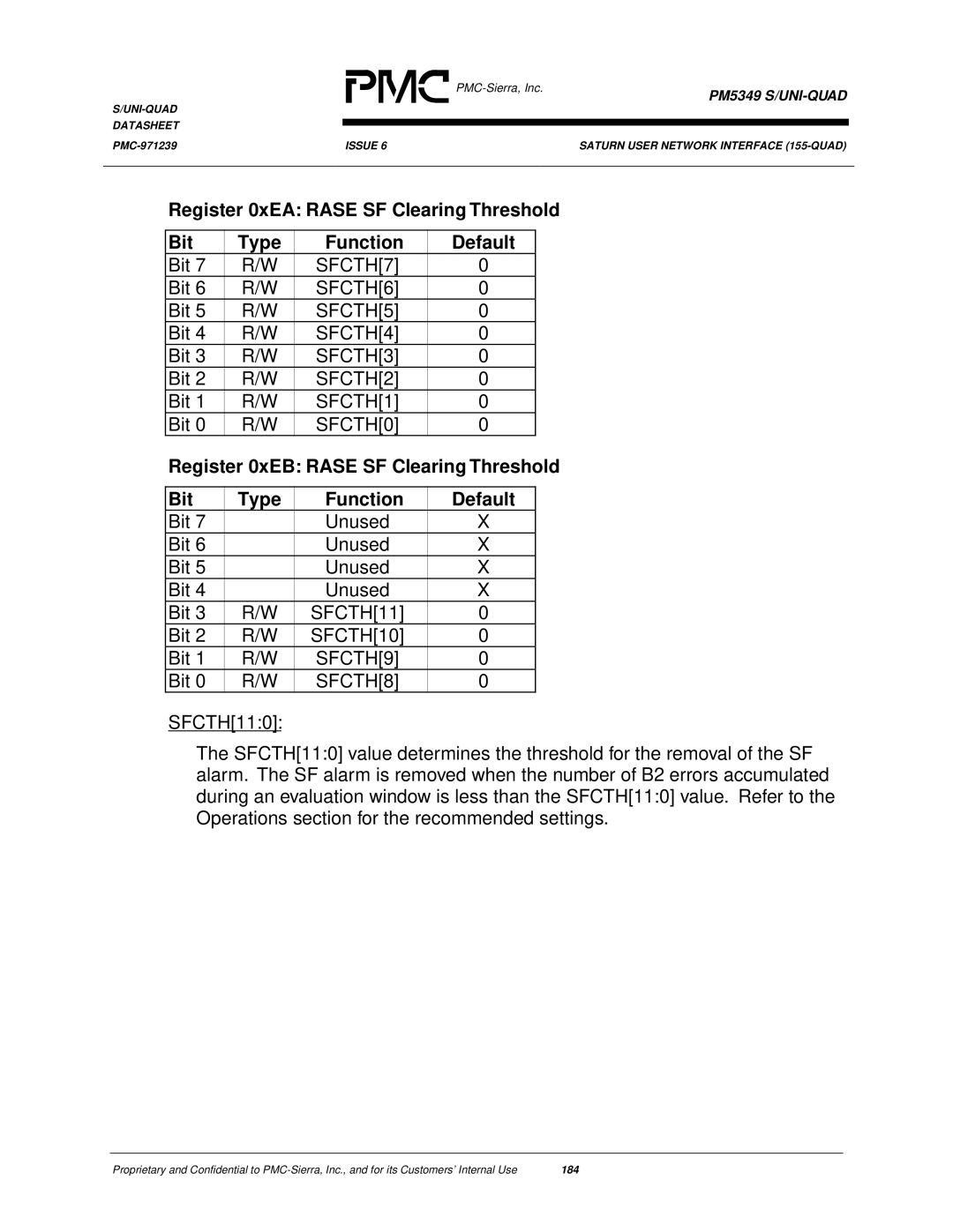 PMC-Sierra PM5349 manual SFCTH7, SFCTH6, SFCTH5, SFCTH4, SFCTH3, SFCTH2, SFCTH0, SFCTH11, SFCTH10, SFCTH9, SFCTH8 