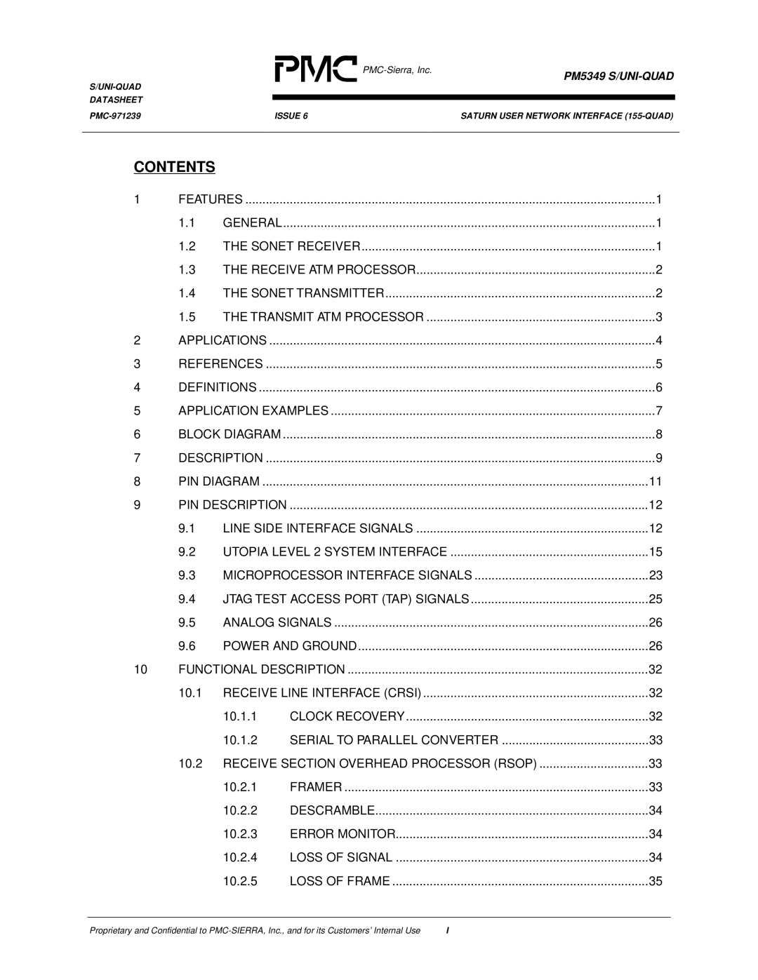 PMC-Sierra PM5349 manual Contents 