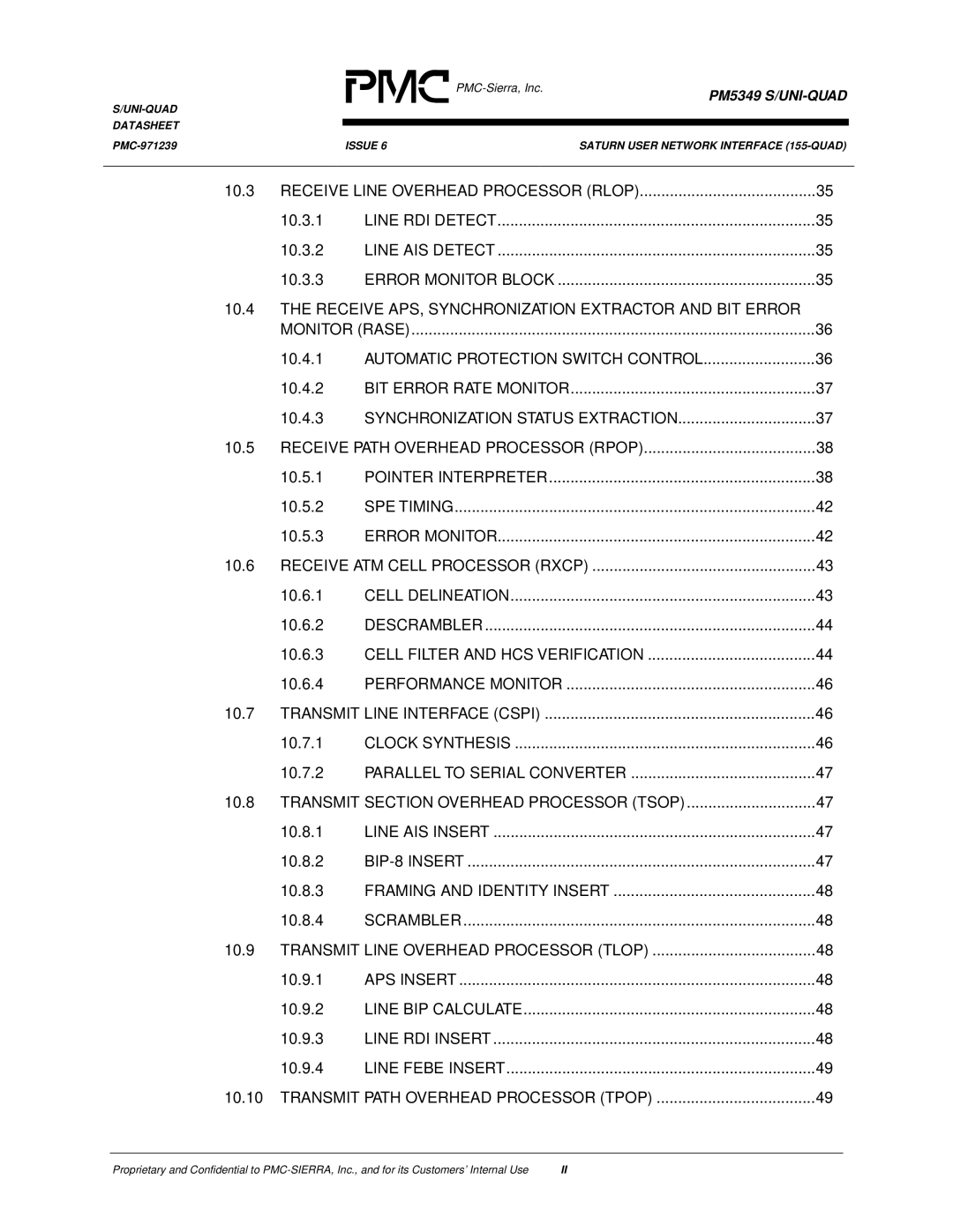 PMC-Sierra PM5349 manual Receive Line Overhead Processor Rlop 