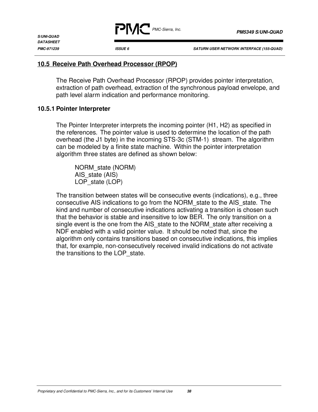 PMC-Sierra PM5349 manual Receive Path Overhead Processor Rpop, Pointer Interpreter 