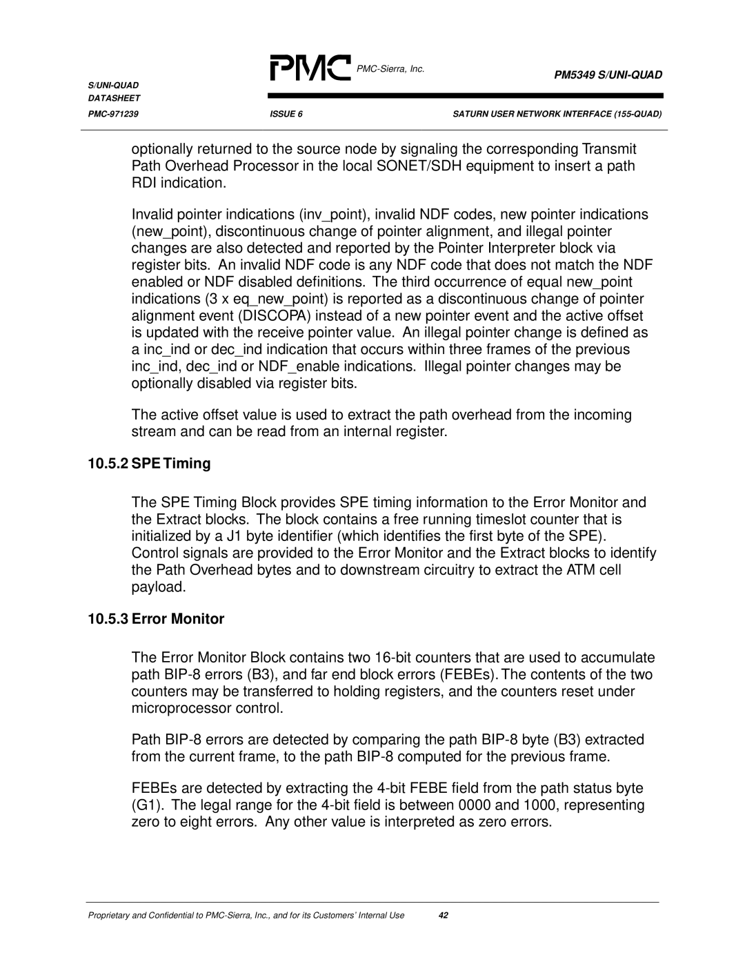 PMC-Sierra PM5349 manual SPE Timing, Error Monitor 