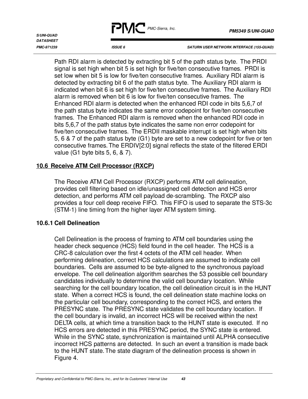 PMC-Sierra PM5349 manual Receive ATM Cell Processor Rxcp, Cell Delineation 