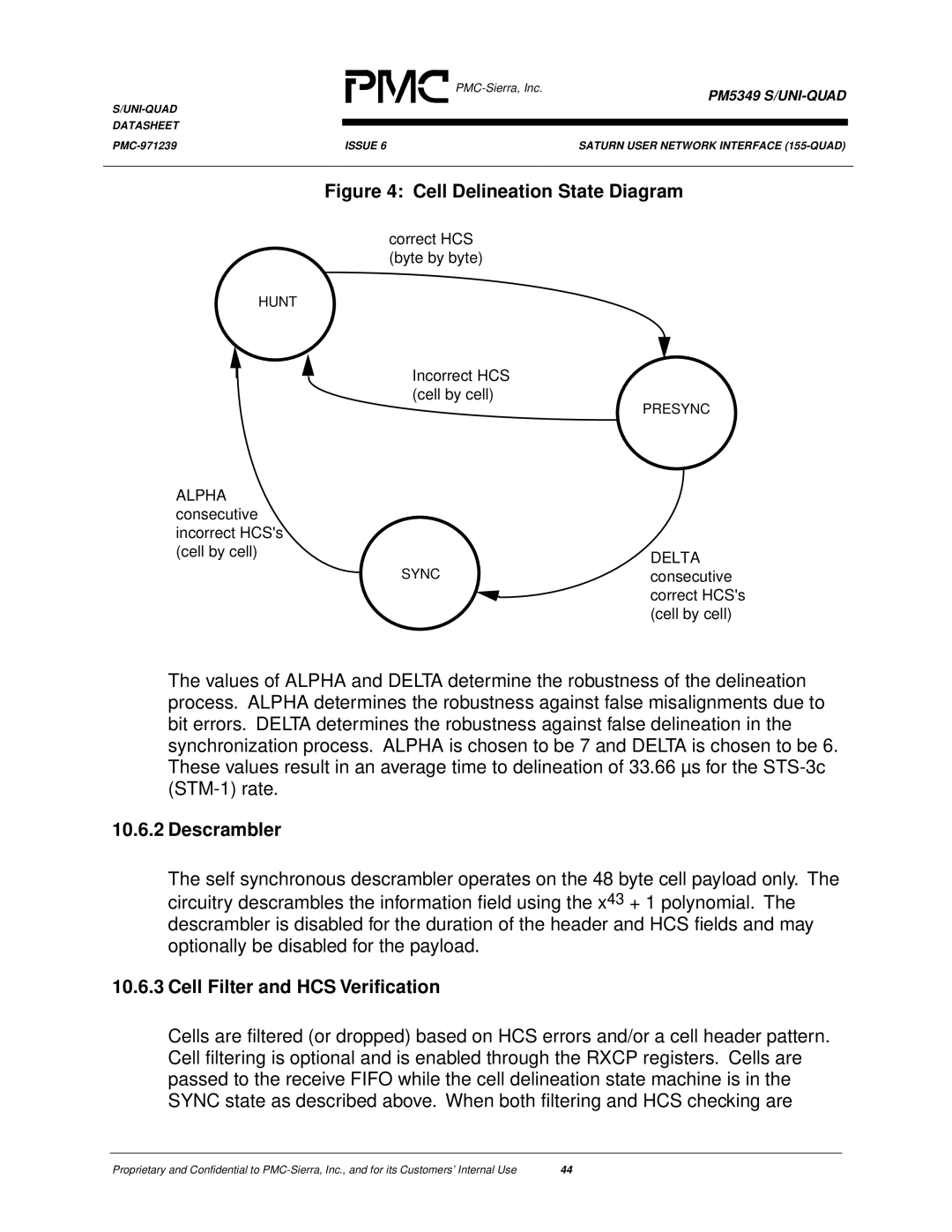 PMC-Sierra PM5349 manual Descrambler, Cell Filter and HCS Verification 