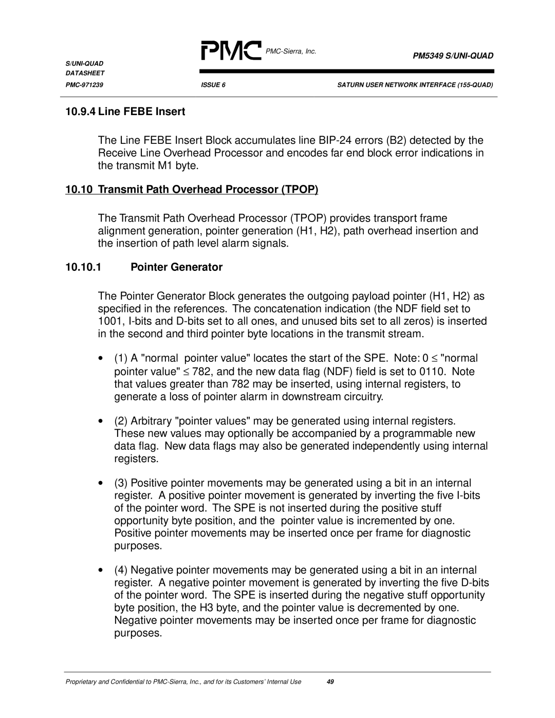 PMC-Sierra PM5349 manual Line Febe Insert, Transmit Path Overhead Processor Tpop, Pointer Generator 