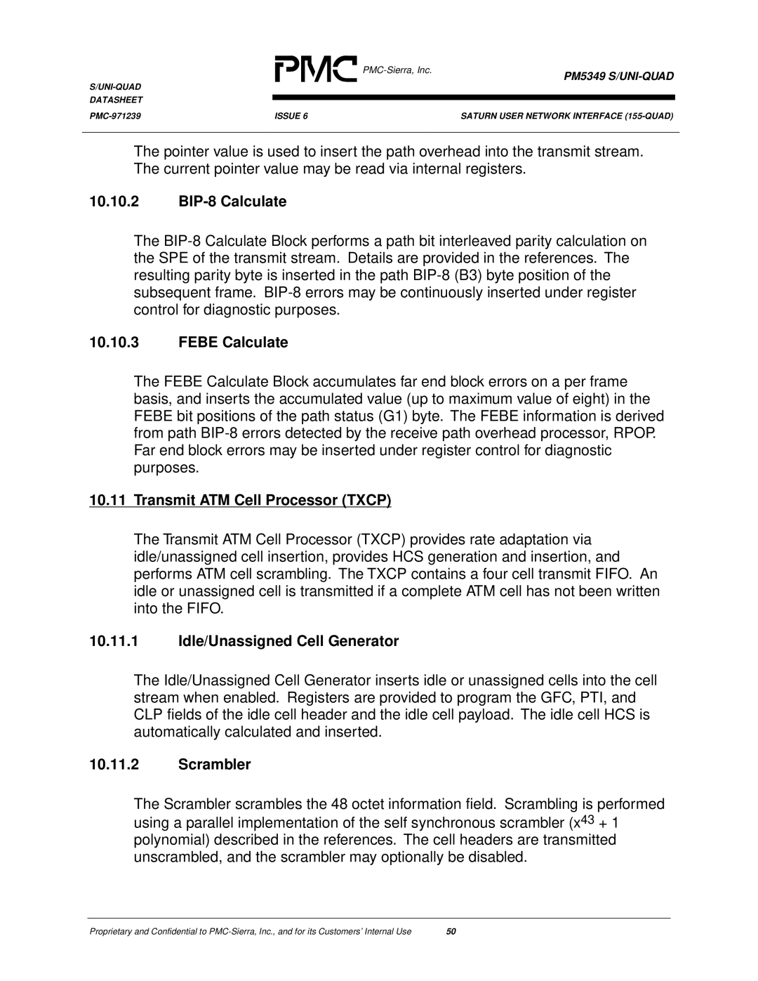 PMC-Sierra PM5349 manual BIP-8 Calculate, Febe Calculate, Transmit ATM Cell Processor Txcp, Idle/Unassigned Cell Generator 