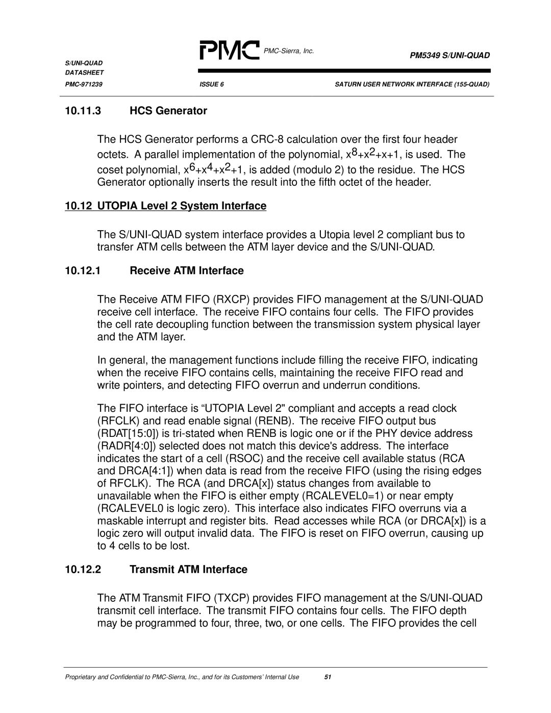 PMC-Sierra PM5349 manual HCS Generator, Utopia Level 2 System Interface, Receive ATM Interface, Transmit ATM Interface 