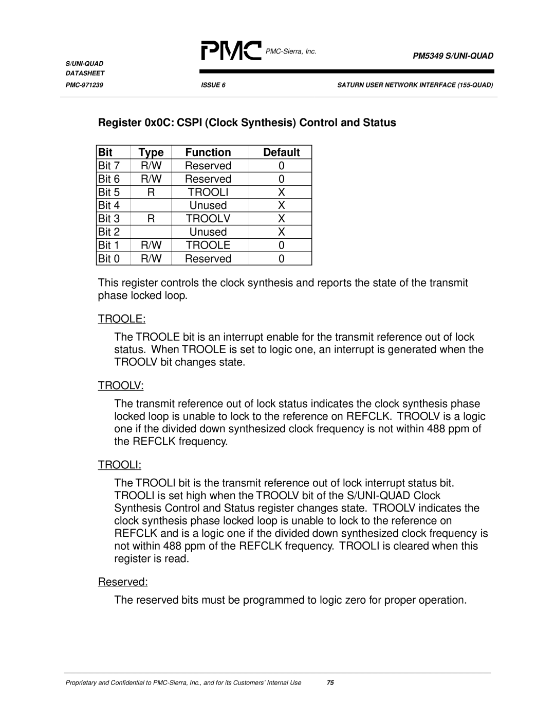 PMC-Sierra PM5349 manual Trooli, Troolv, Troole 