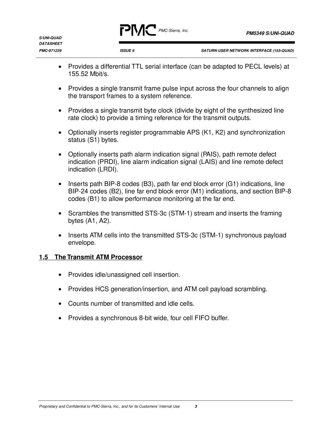 PMC-Sierra PM5349 manual Transmit ATM Processor 