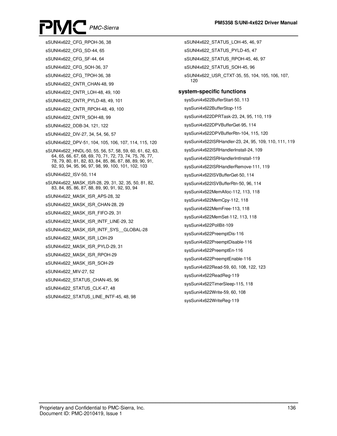 PMC-Sierra PM5358 S/UNI 4x622 manual System-specific functions 