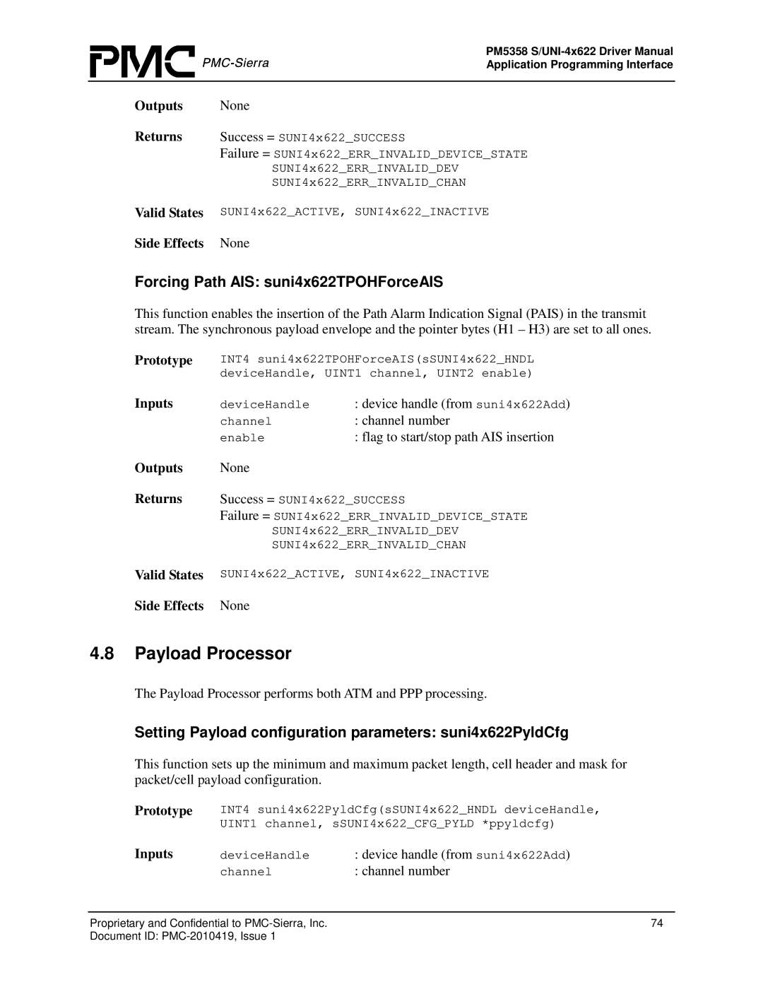 PMC-Sierra PM5358 S/UNI 4x622 manual Payload Processor, Forcing Path AIS suni4x622TPOHForceAIS 