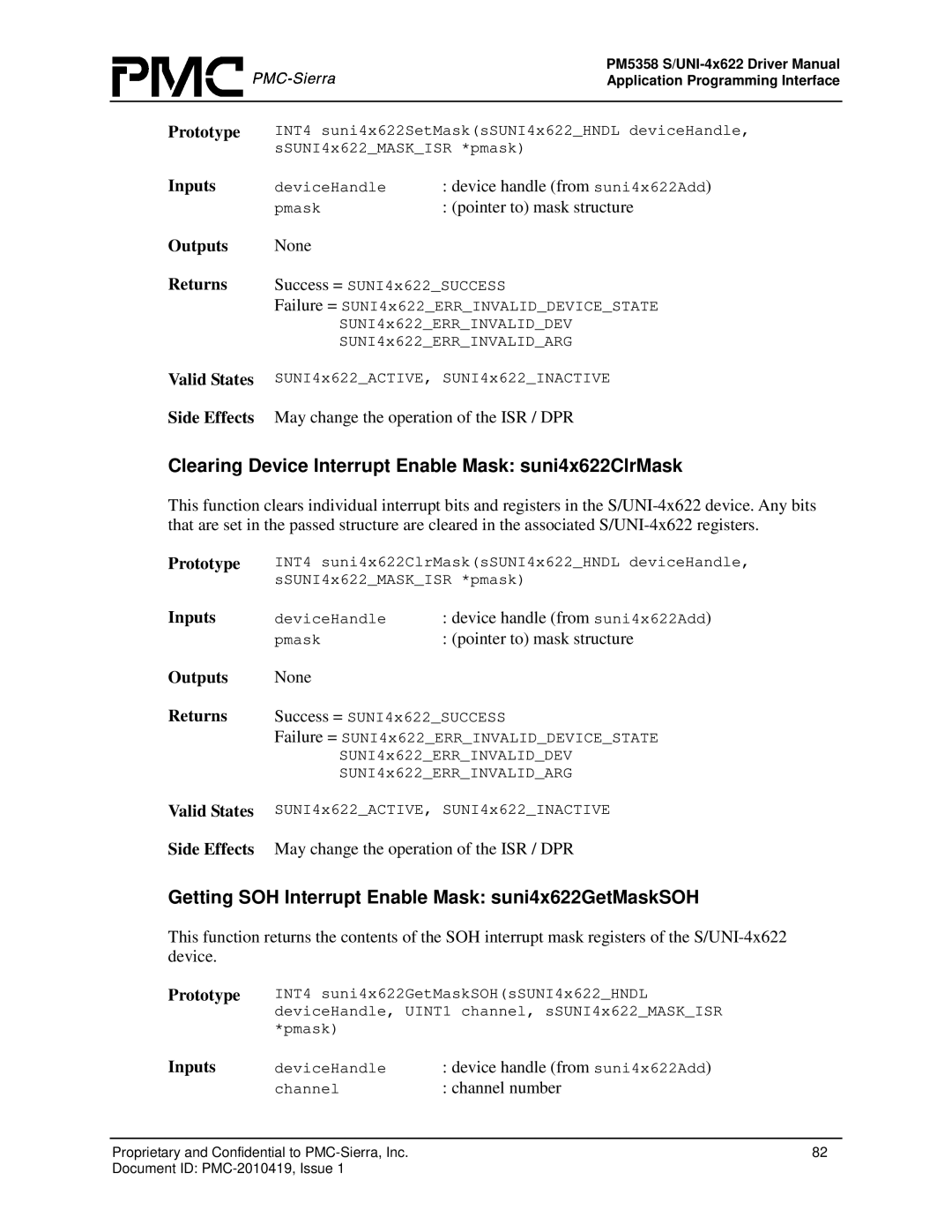 PMC-Sierra PM5358 S/UNI 4x622 manual Clearing Device Interrupt Enable Mask suni4x622ClrMask 