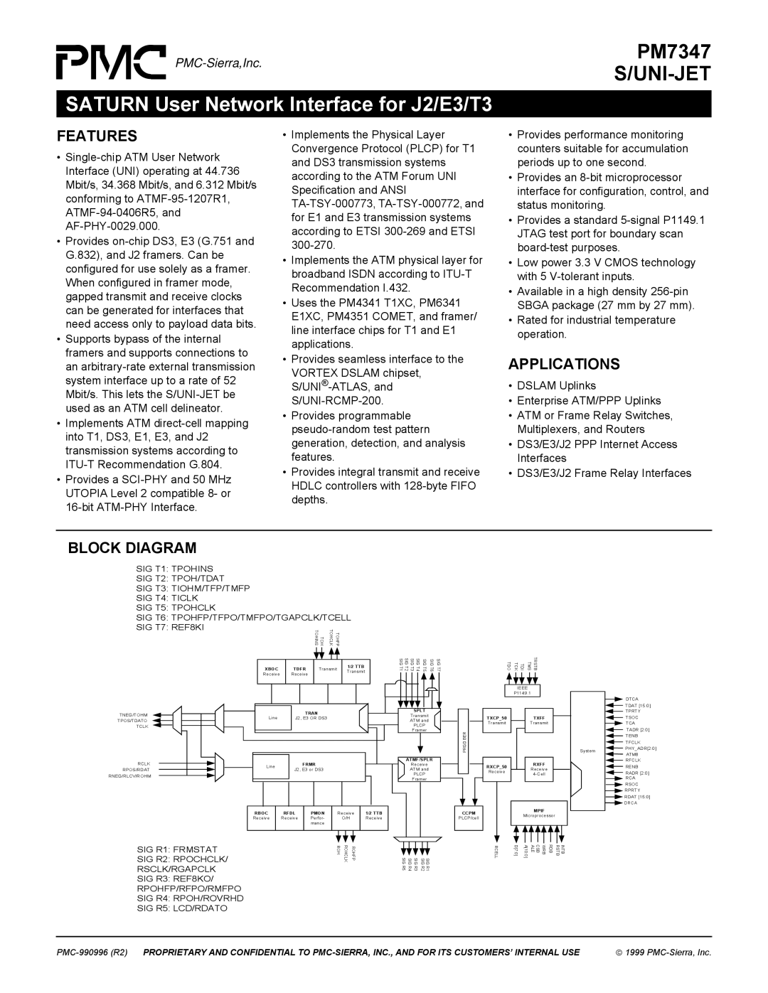 PMC-Sierra PM7347 manual Uni-Jet, Features, Applications, Block Diagram 