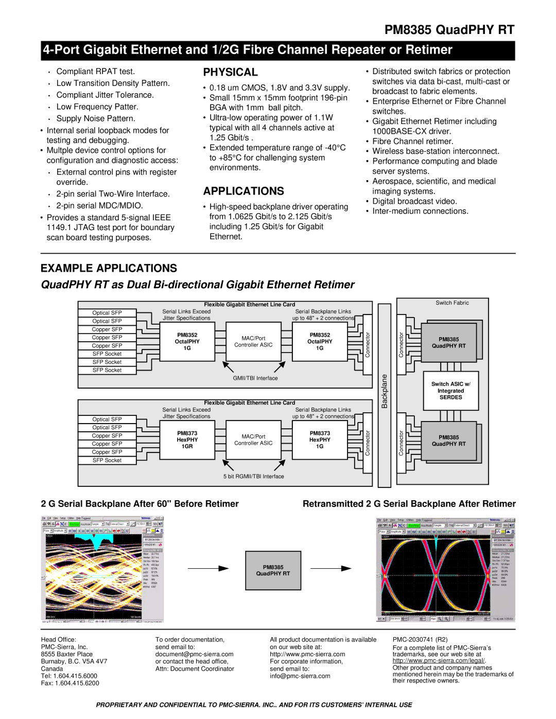 PMC-Sierra PM8385 manual Physical, Example Applications 