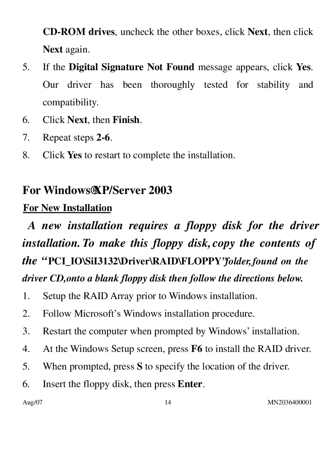 PNY P-DSA2-PCIE-RF user manual For Windows XP/Server 