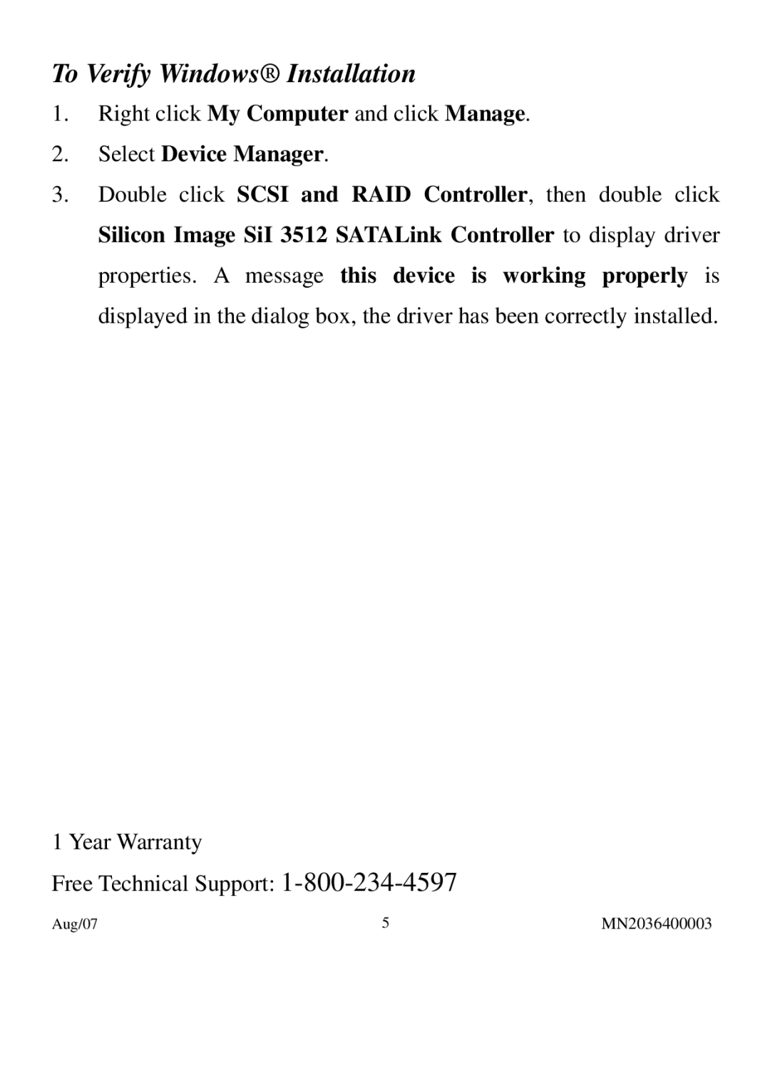 PNY P-NSA2-PCM-RF user manual To Verify Windows Installation, Select Device Manager 