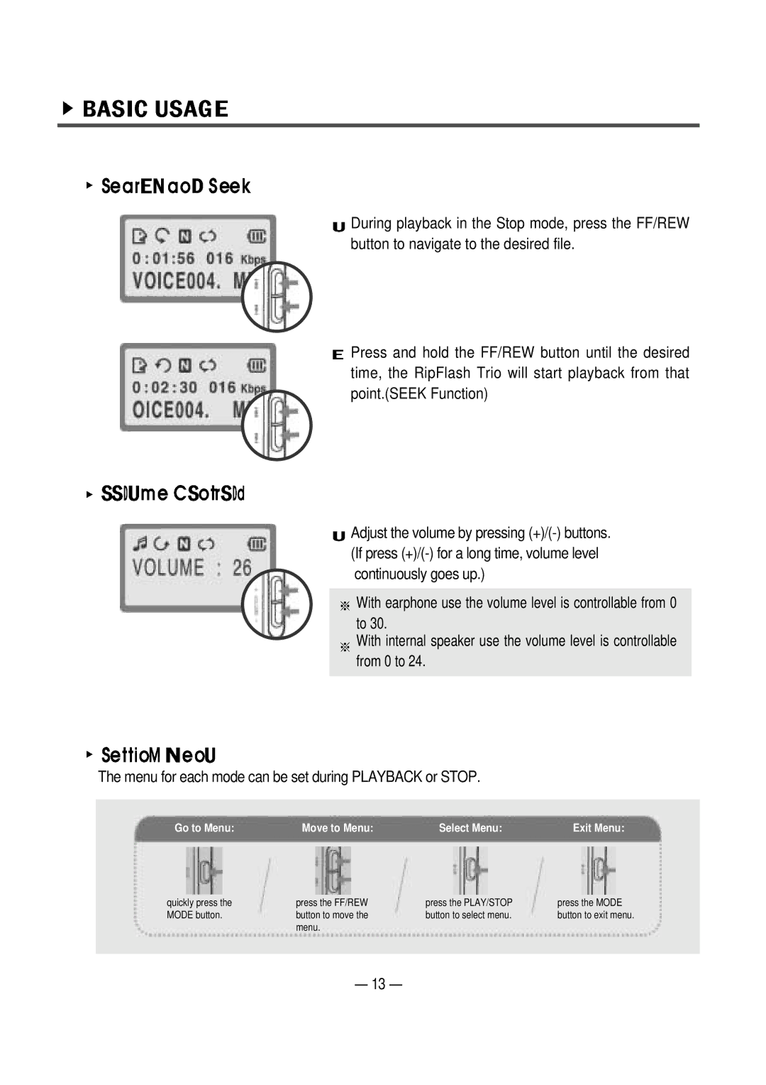 PoGo Products EVR-100 manual Go to Menu Move to Menu Select Menu Exit Menu 