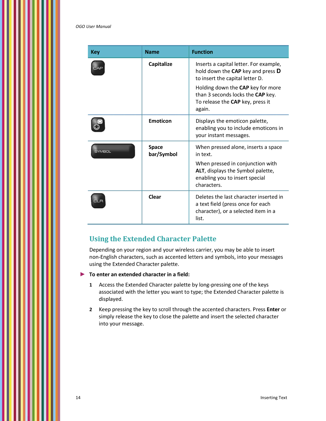 PoGo Products OGO user manual Using the Extended Character Palette 