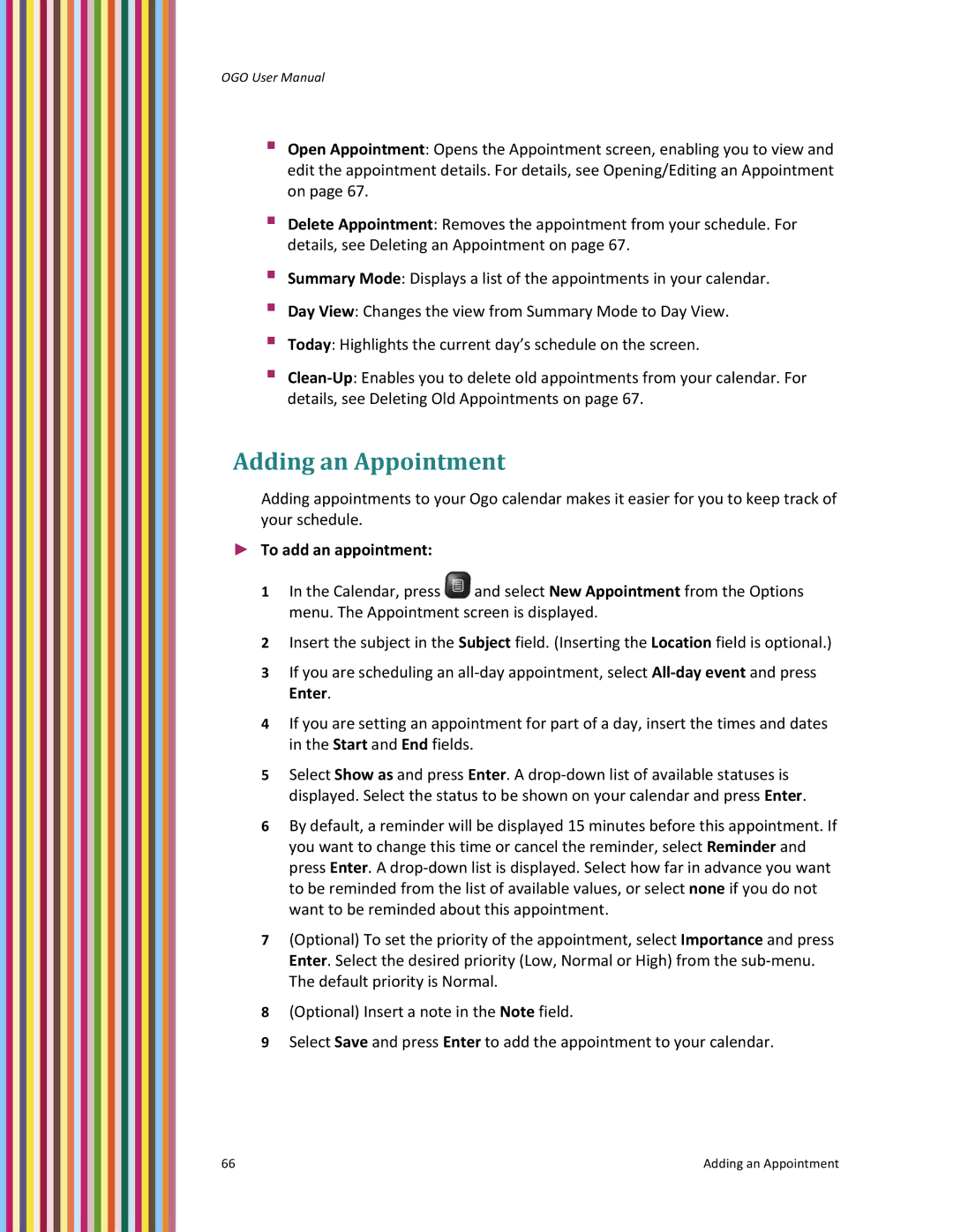 PoGo Products OGO user manual Adding an Appointment, To add an appointment 