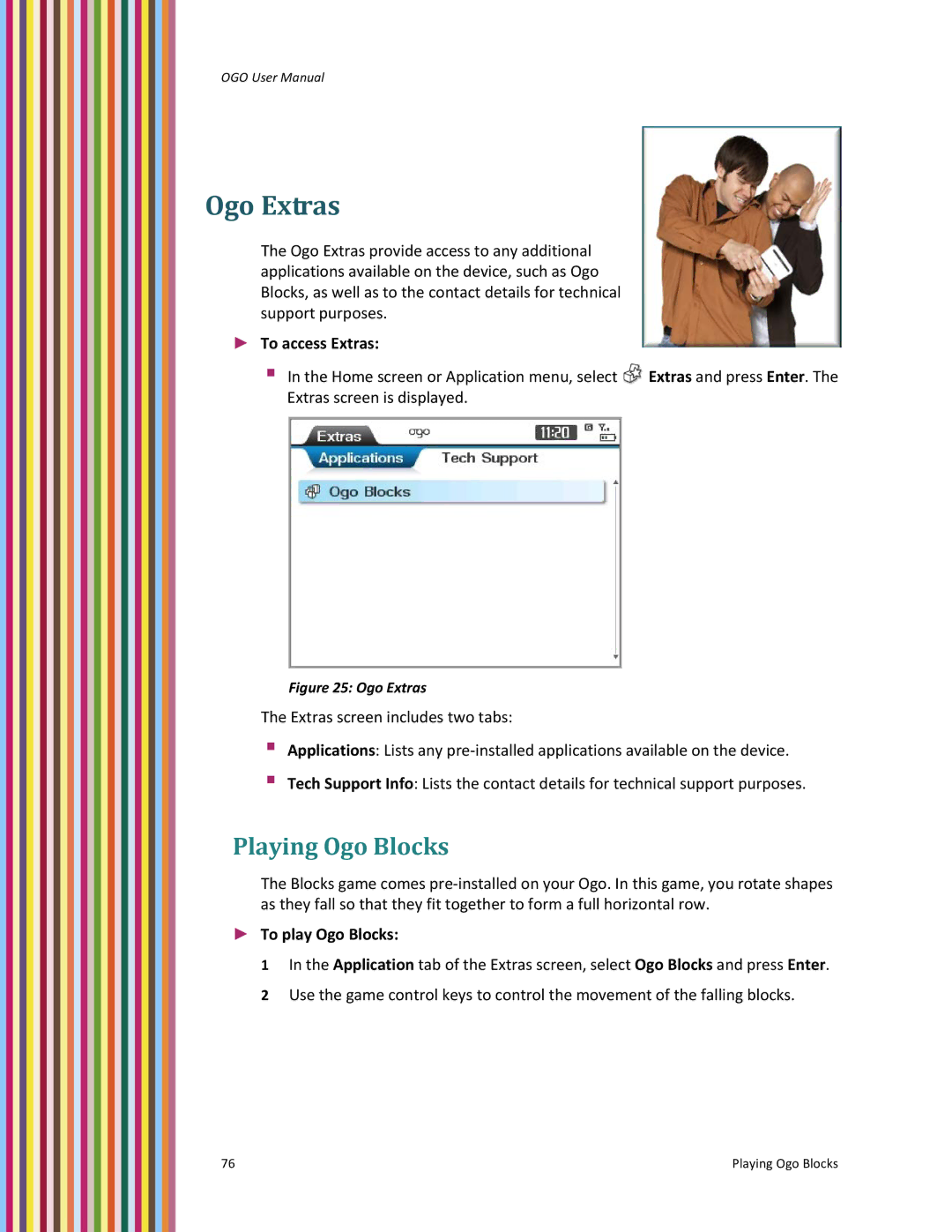 PoGo Products OGO user manual Ogo Extras, Playing Ogo Blocks, To access Extras, To play Ogo Blocks 