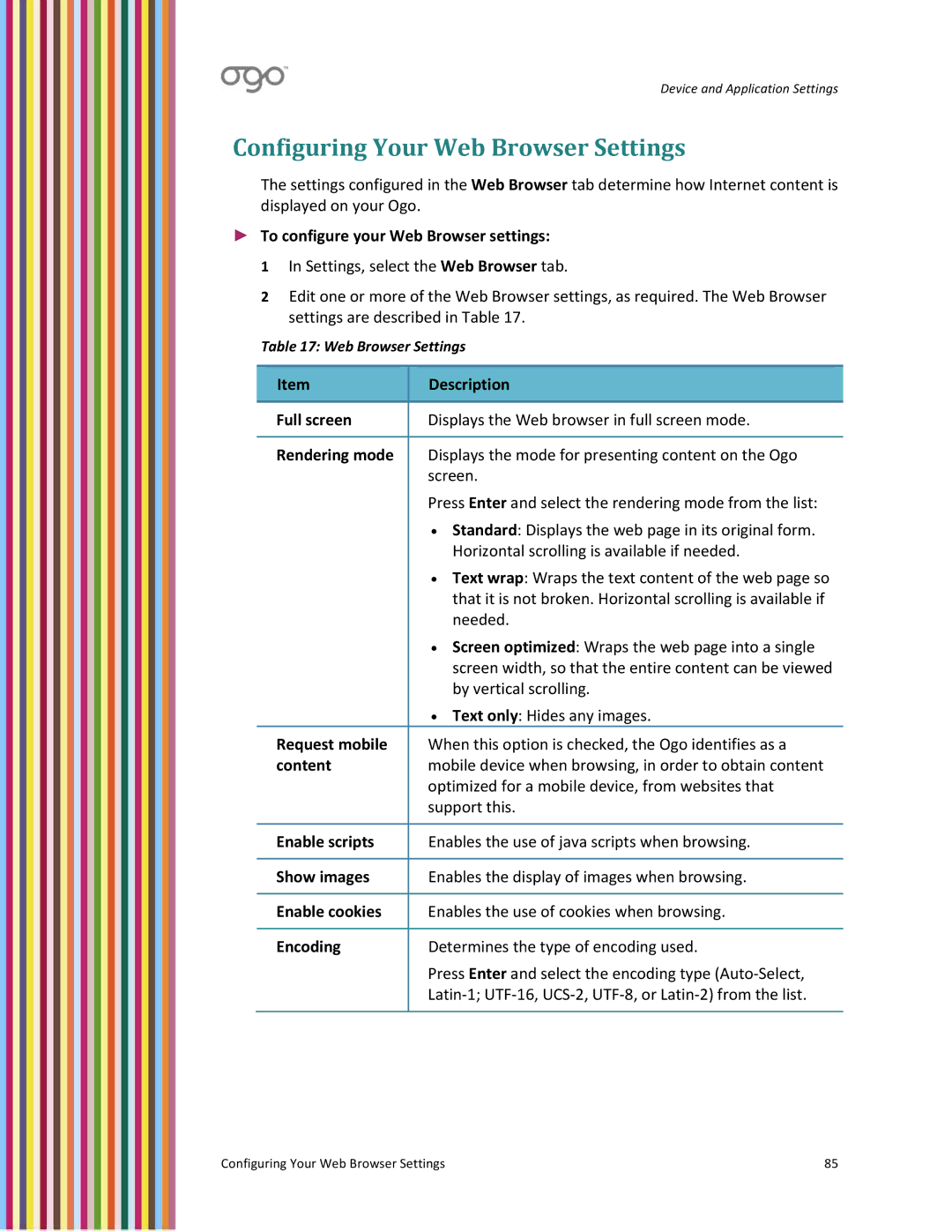 PoGo Products OGO user manual Configuring Your Web Browser Settings 