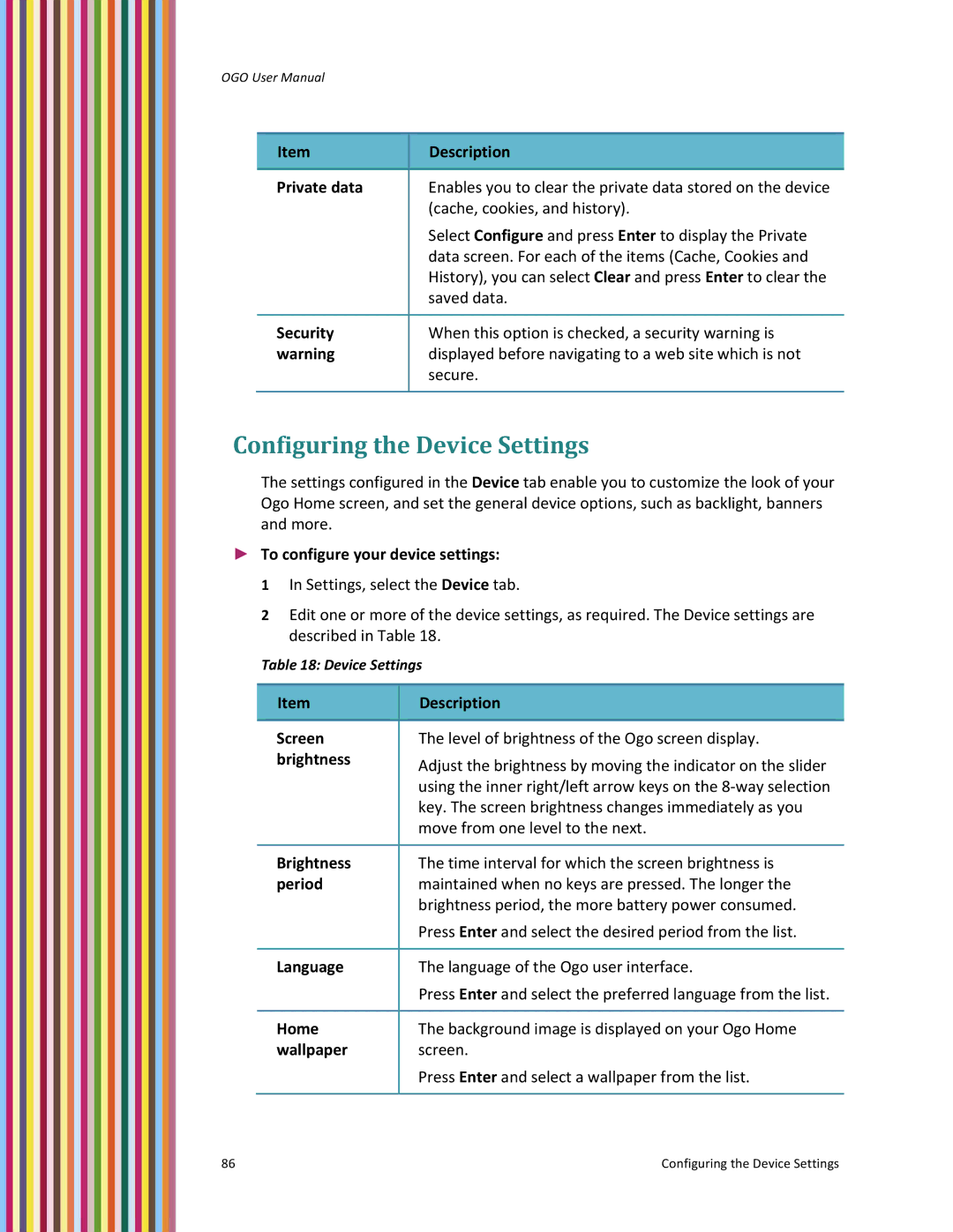 PoGo Products OGO user manual Configuring the Device Settings 