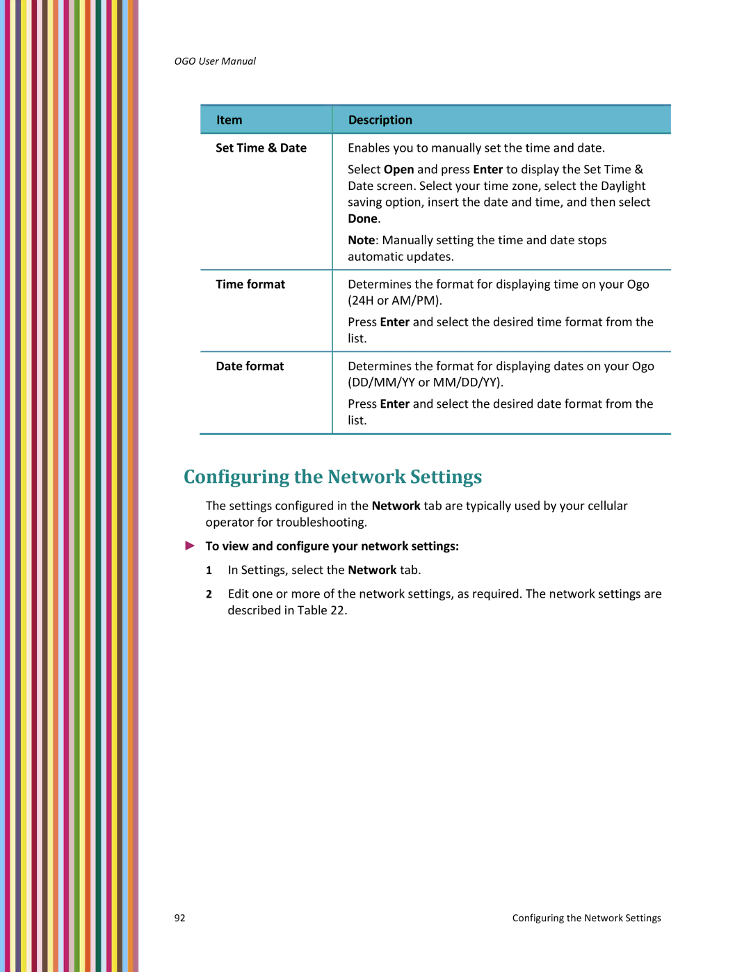 PoGo Products OGO user manual Configuring the Network Settings 